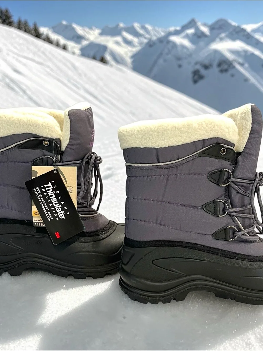 Kamik Womens Winter Snow Boots Size 9 Gray Black Faux Sherpa Thinsulate NWT